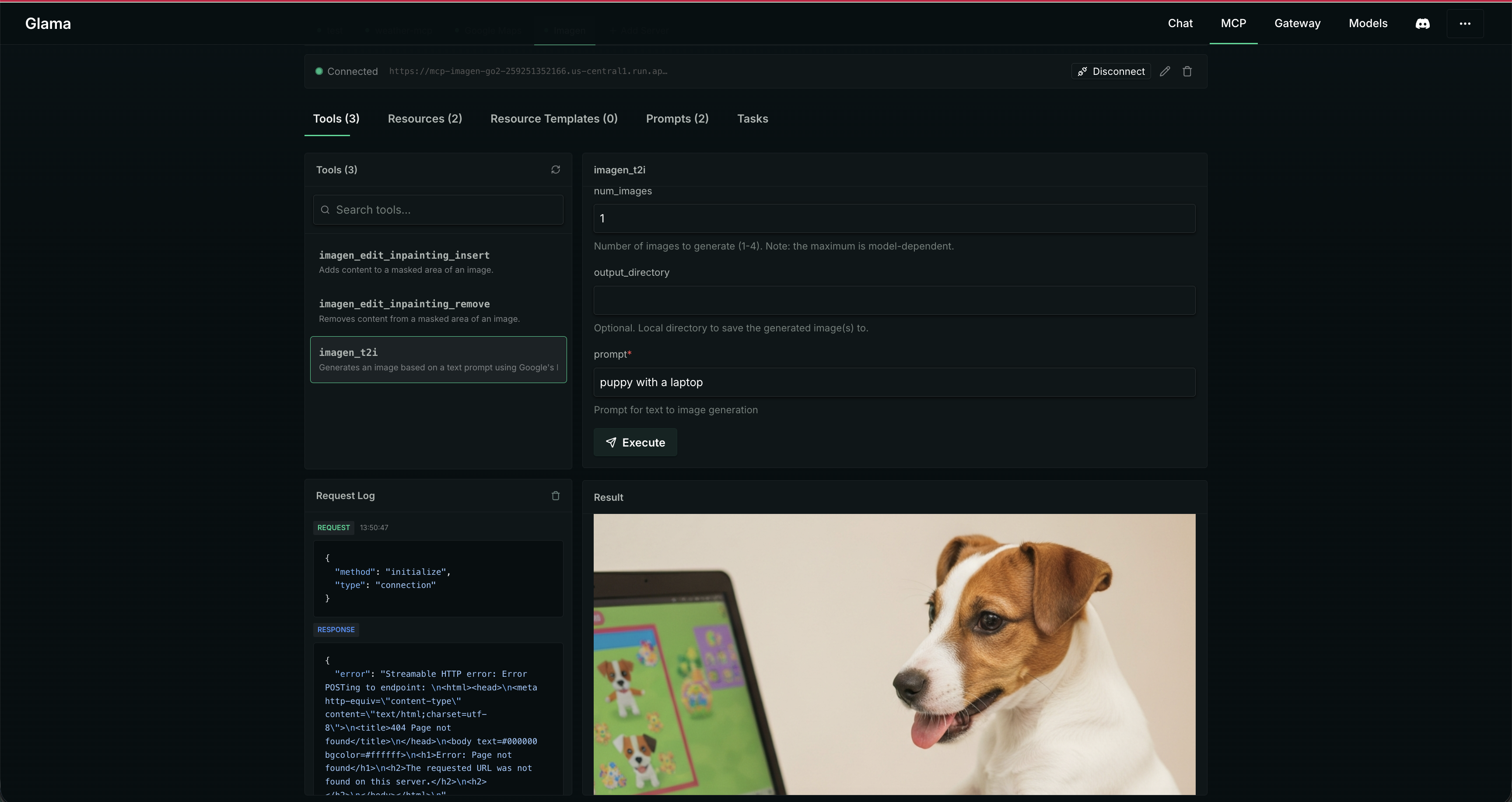 Imagen in Glama Inspector