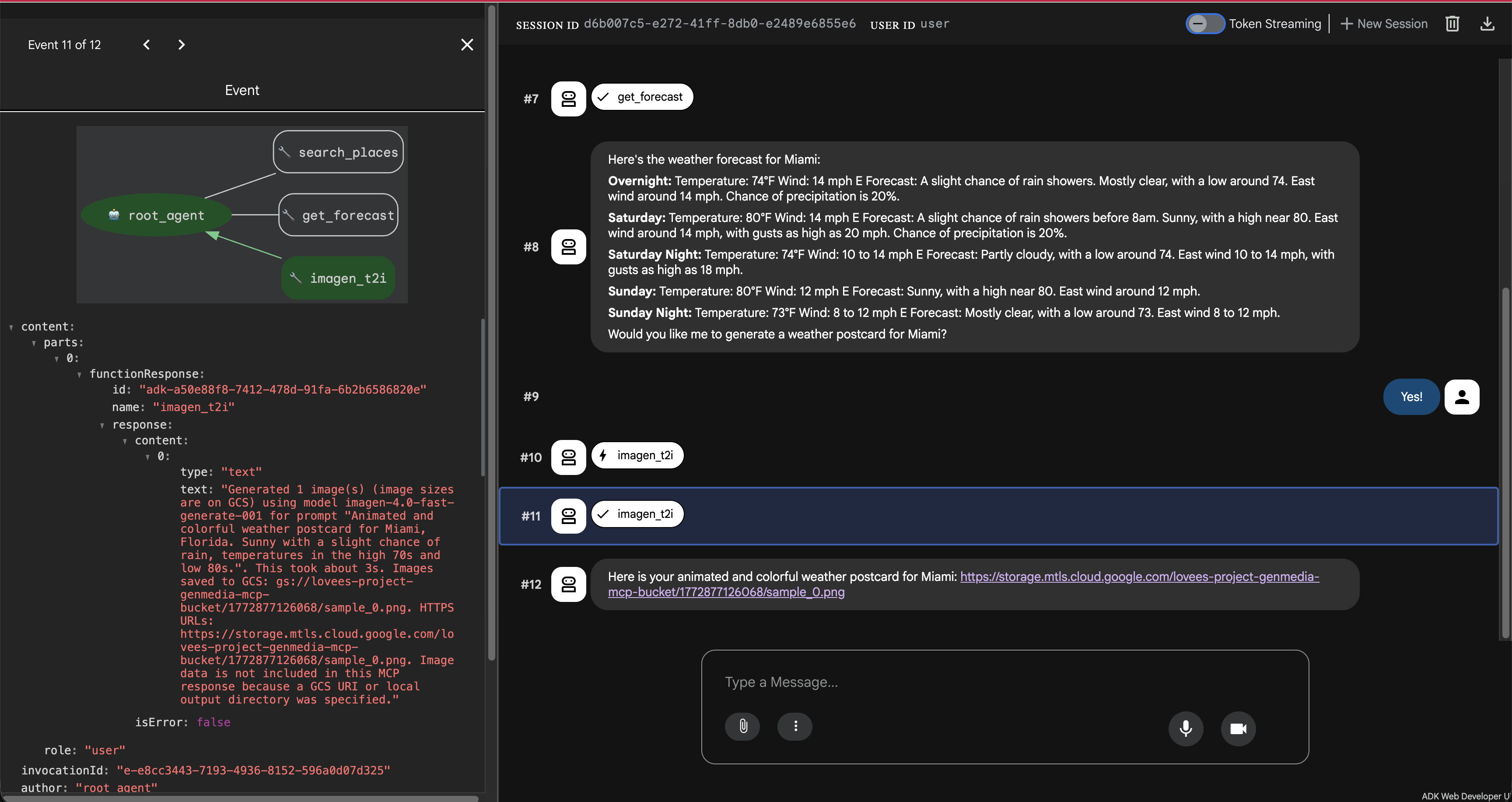 ADK chaining Maps + weather + Imagen