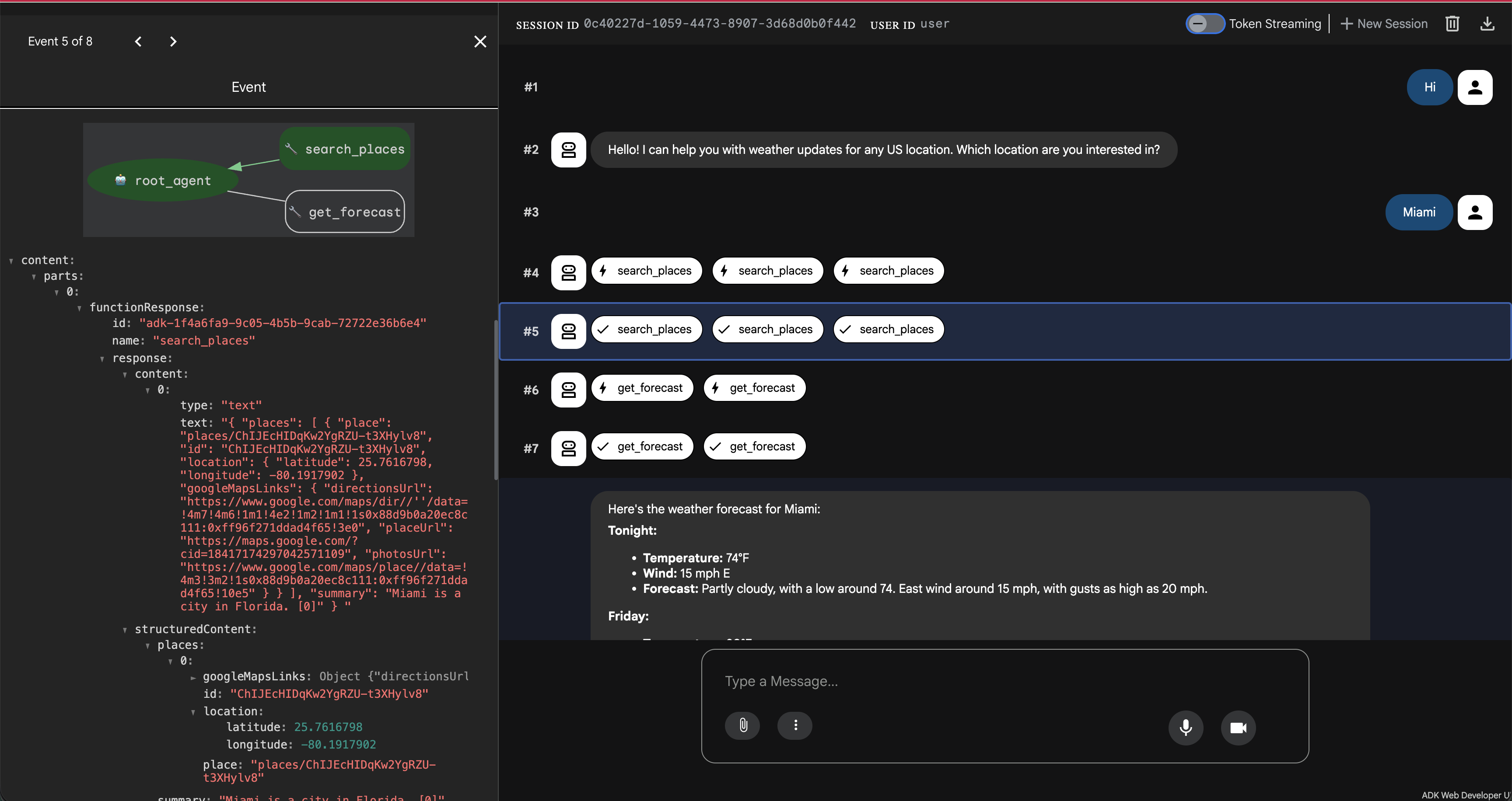 ADK chaining Maps and Weather MCP servers