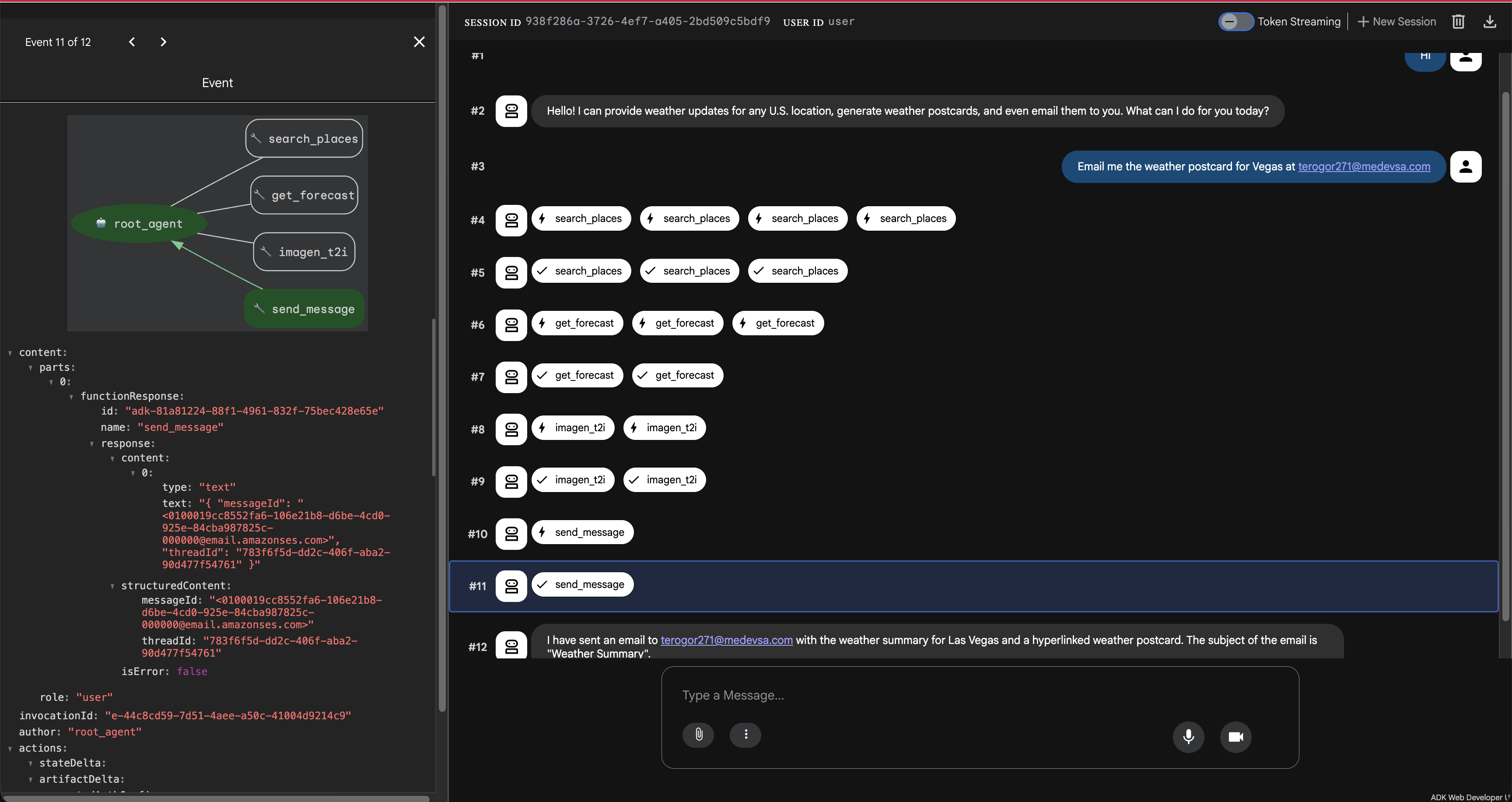 ADK chaining maps + weather + imagen + agentmail