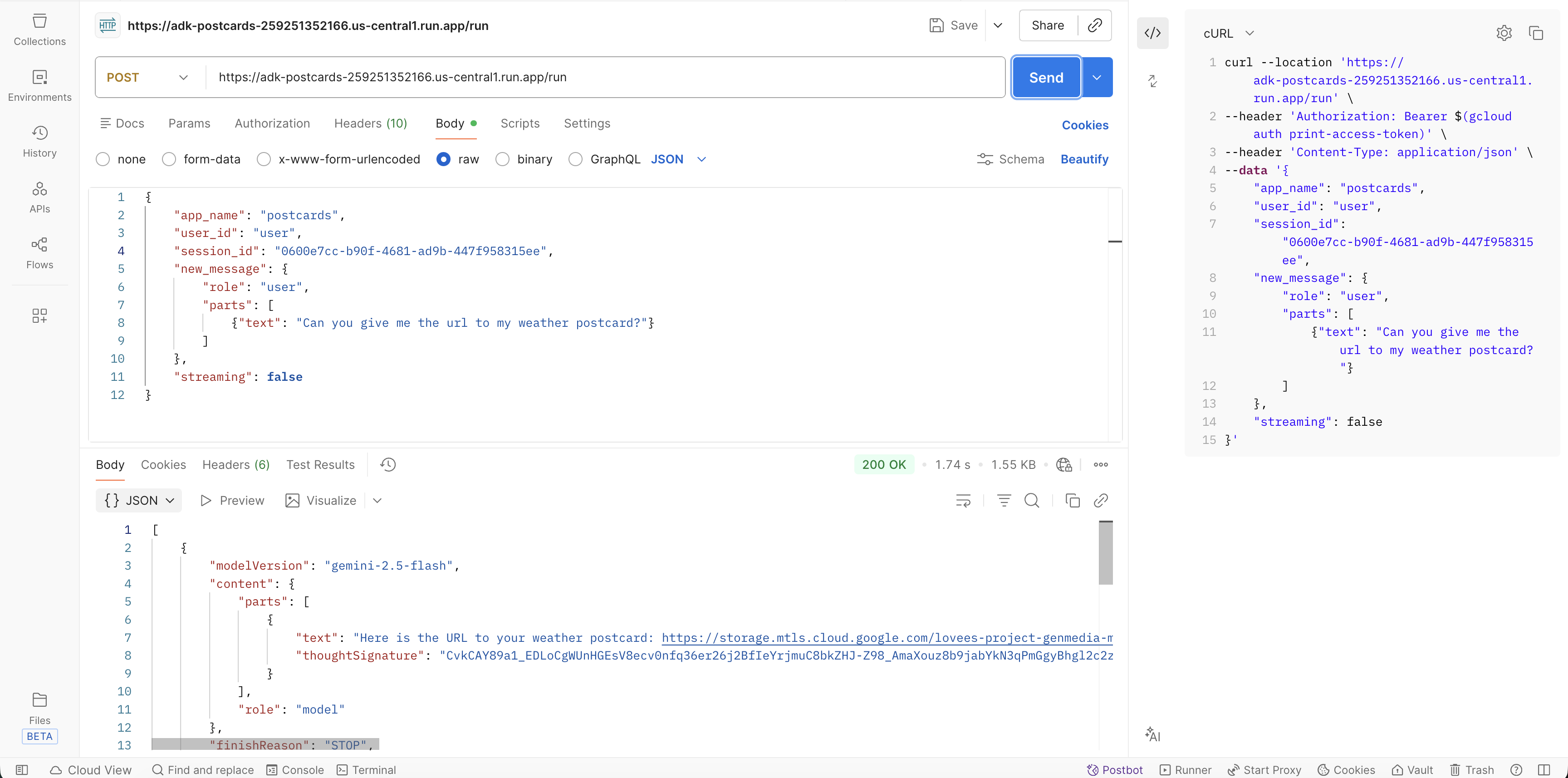 cUrl Command in action